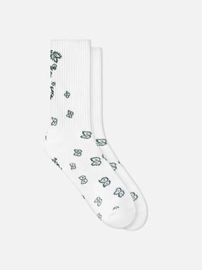 RHUDE BANDANA SOCK - WHITE / GREEN Ribbed Crew Socks Graphic Logo One Size Men's